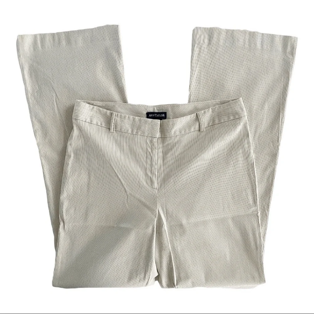 Ann Taylor Womans Striped‎ Ivory Mid Rise Casual Cotton Stretch Dress Pant 10